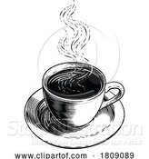 Vector Illustration of Coffee Cup Steam Smoke Retro Etching Woodcut Style by AtStockIllustration