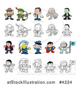 Vector Illustration of Colored and Outlined People and Children in Halloween Costumes and Uniforms by AtStockIllustration