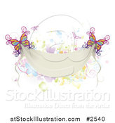 Vector Illustration of Colorful Butterflies with a Blank Banner and Splatters by AtStockIllustration