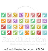 Vector Illustration of Colorful Flat Design Square Tiles with White Tool Icons by AtStockIllustration