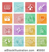 Vector Illustration of Colorful Flat Design Squares with White Educational Icons by AtStockIllustration