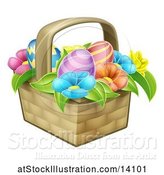 Vector Illustration of Colorful Flowers and Easter Eggs in a Basket by AtStockIllustration