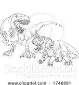 Vector Illustration of Coloring Book Page Dinosaurs in Outline by AtStockIllustration