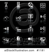 Vector Illustration of Communications Tower, Computers, Globe, Chart, Www, Connections, Wireless Router, and Cables, on a Black Background by AtStockIllustration