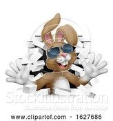 Vector Illustration of Cool Easter Bunny Rabbit in Shades Breaking Wall by AtStockIllustration