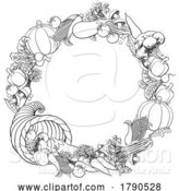 Vector Illustration of Cornucopia Gold Horn of Plenty Vegetables Frame by AtStockIllustration