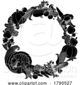 Vector Illustration of Cornucopia Gold Horn of Plenty Vegetables Frame by AtStockIllustration