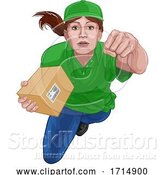 Vector Illustration of Courier Delivery Superhero Delivering Package Box by AtStockIllustration