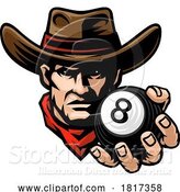 Vector Illustration of Cowboy Billiards Pool Mascot Holding Billiard Ball by AtStockIllustration