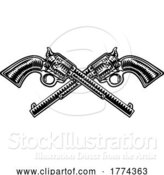 Vector Illustration of Cowboy Guns Western Pistols Old Vintage Revolvers by AtStockIllustration