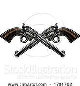 Vector Illustration of Cowboy Guns Western Pistols Old Vintage Revolvers by AtStockIllustration