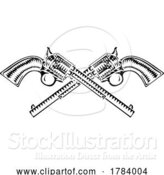 Vector Illustration of Cowboy Guns Western Pistols Old Vintage Revolvers by AtStockIllustration