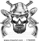 Vector Illustration of Cowboy Hat Pistols Skull Pirate Cross Bones by AtStockIllustration