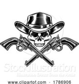 Vector Illustration of Cowboy Hat Pistols Skull Pirate Cross Bones by AtStockIllustration