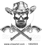 Vector Illustration of Cowboy Hat Pistols Skull Pirate Cross Bones by AtStockIllustration