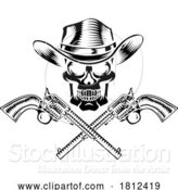 Vector Illustration of Cowboy Hat Pistols Skull Pirate Cross Bones by AtStockIllustration