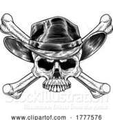 Vector Illustration of Cowboy Hat Western Skull Pirate Cross Bones by AtStockIllustration