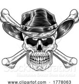 Vector Illustration of Cowboy Hat Western Skull Pirate Cross Bones by AtStockIllustration