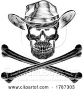 Vector Illustration of Cowboy Hat Western Skull Pirate Cross Bones by AtStockIllustration