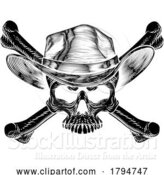 Vector Illustration of Cowboy Hat Western Skull Pirate Cross Bones by AtStockIllustration