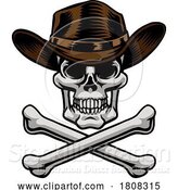 Vector Illustration of Cowboy Hat Western Skull Pirate Cross Bones by AtStockIllustration