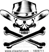 Vector Illustration of Cowboy Hat Western Skull Pirate Cross Bones by AtStockIllustration