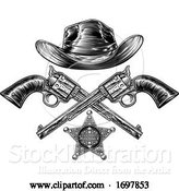 Vector Illustration of Cowboy Hat with Sheriff Star with Crossed Pistols by AtStockIllustration