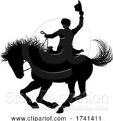 Vector Illustration of Cowboy Riding Horse Silhouette by AtStockIllustration