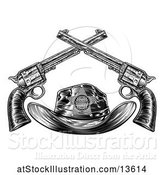 Vector Illustration of Cowboy Sheriff Hat with Crossed Guns in Black and White by AtStockIllustration