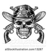 Vector Illustration of Cowboy Sheriff Skull over Crossed Guns in Black and White by AtStockIllustration