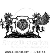 Vector Illustration of Crest Pegasus Horse Coat of Arms Lion Shield Seal by AtStockIllustration