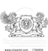 Vector Illustration of Crest Pegasus Horse Coat of Arms Lion Shield Seal by AtStockIllustration