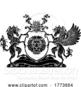 Vector Illustration of Crest Pegasus Horse Coat of Arms Lion Shield Seal by AtStockIllustration
