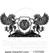 Vector Illustration of Crest Pegasus Horses Coat of Arms Lion Shield Seal by AtStockIllustration