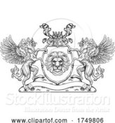 Vector Illustration of Crest Pegasus Horses Coat of Arms Lion Shield Seal by AtStockIllustration
