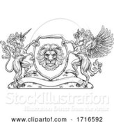 Vector Illustration of Crest Pegasus Unicorn Coat of Arms Lion Shield by AtStockIllustration