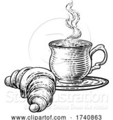 Vector Illustration of Croissant and Coffee Tea Cup Mug Woodcut by AtStockIllustration