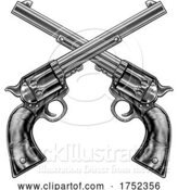 Vector Illustration of Cross Gun Revolver Western Cowboy Pistols Woodcut by AtStockIllustration