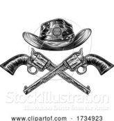 Vector Illustration of Crossed Hand Guns and Sheriff Star Cowboy Hat by AtStockIllustration