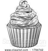 Vector Illustration of Cup Cake Cupcake Muffin Cream Vintage Woodcut by AtStockIllustration