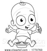 Vector Illustration of Cute Cartoon Baby Eating Food with Spoon and Bowl by AtStockIllustration