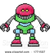 Vector Illustration of Cute Robot Video Game Pixel Art Mascot by AtStockIllustration