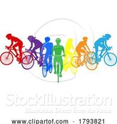 Vector Illustration of Cyclists Bikes Silhouette Bike Cyclist People Set by AtStockIllustration