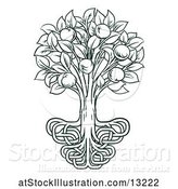 Vector Illustration of Dark Green Apple Tree with Stylized Roots by AtStockIllustration