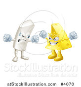 Vector Illustration of Debating Angry Chalk and Cheese Mascots by AtStockIllustration