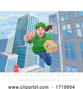 Vector Illustration of Delivery Courier Superhero Flying Super Hero by AtStockIllustration