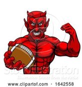 Vector Illustration of Devil American Football Sports Mascot Holding Ball by AtStockIllustration