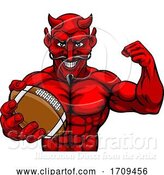 Vector Illustration of Devil American Football Sports Mascot Holding Ball by AtStockIllustration