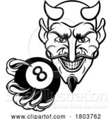 Vector Illustration of Devil Angry Pool 8 Ball Billiards Mascot by AtStockIllustration