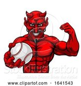 Vector Illustration of Devil Baseball Sports Mascot Holding Ball by AtStockIllustration